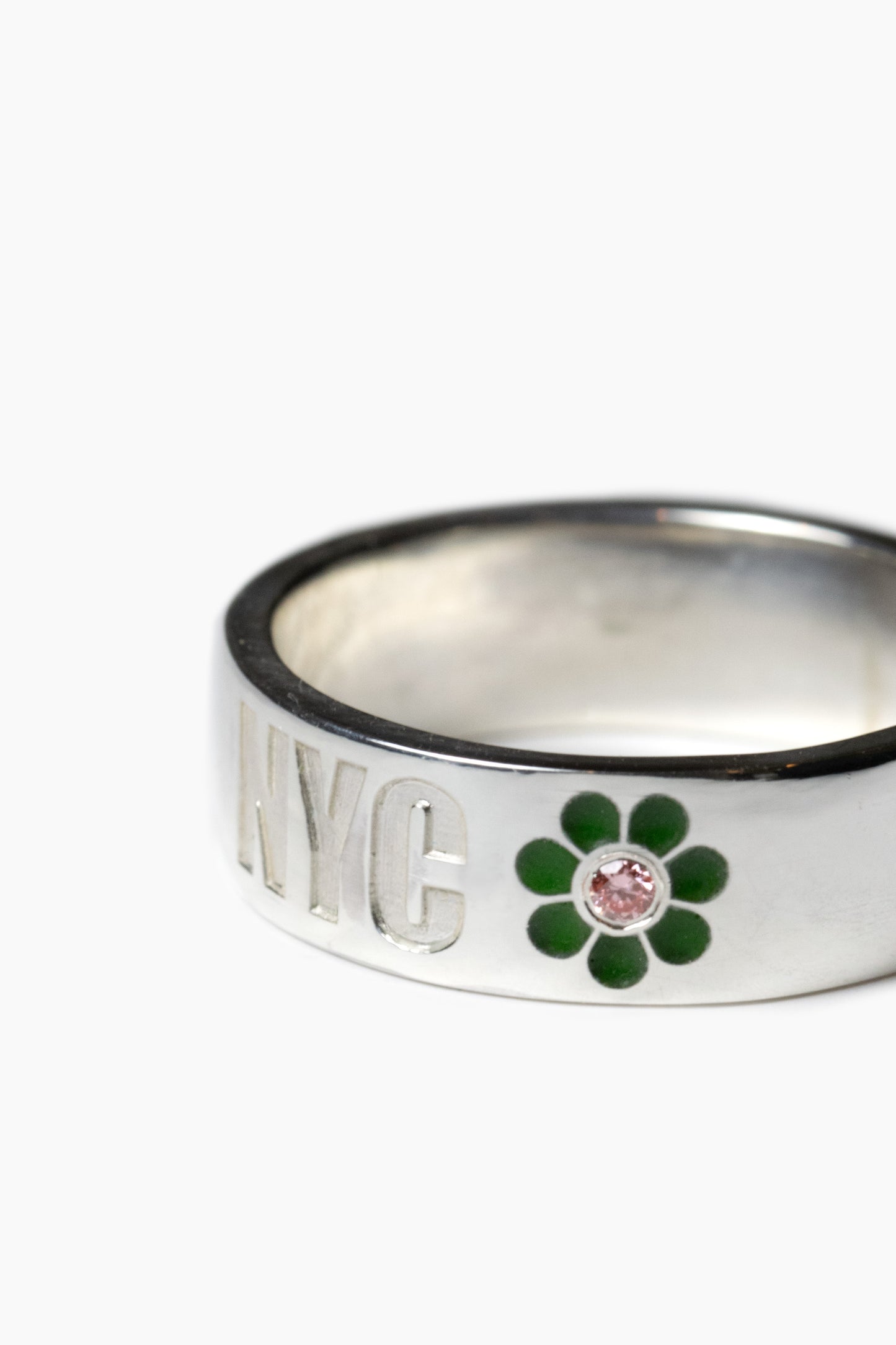 Diamond Enamel Flower Ring with Custom Engraving
