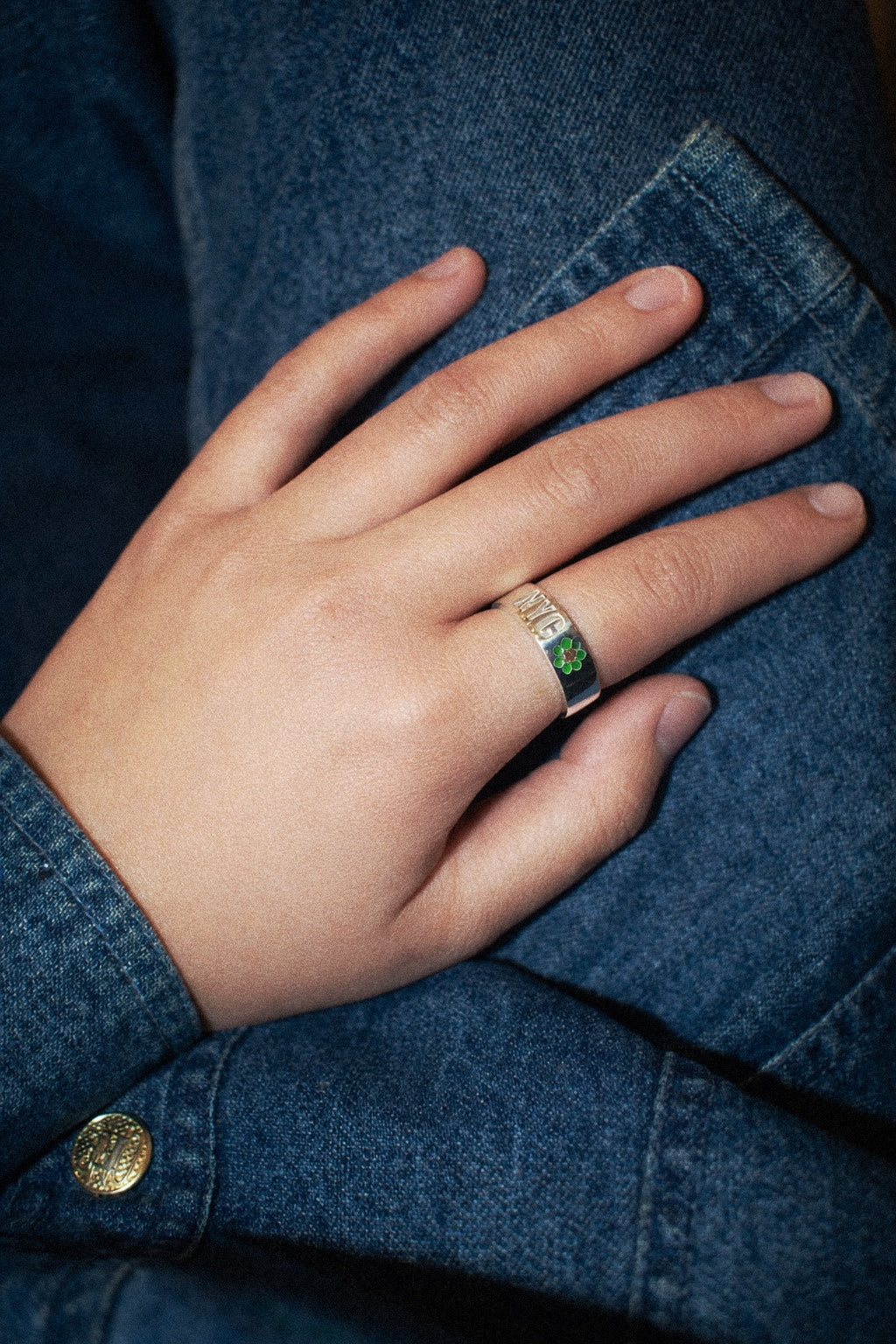 Diamond Enamel Flower Ring with Custom Engraving