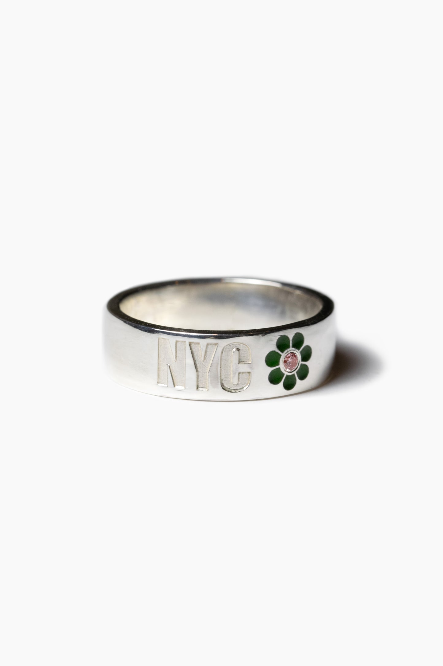 Diamond Enamel Flower Ring with Custom Engraving